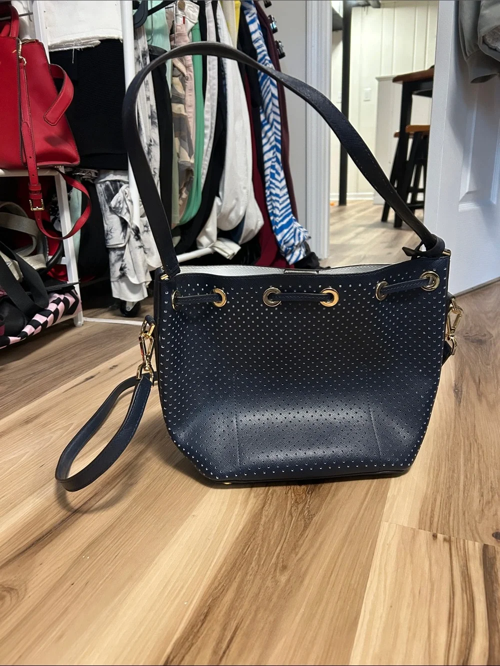 Navy Studded Crossbody Tote Bag by Michael Kors